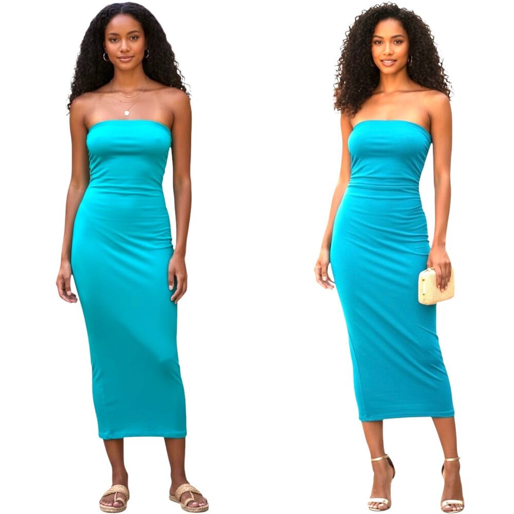 NWOT Revolve x House Of Harlow Turquoise Strapless Stretchy Midi Dress Small